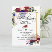 Bruiloft Feest Navy Burgundy Goud Frame Goud Kaart (Staand voorkant)