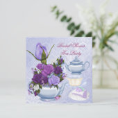 Bruiloft Feest Paarse Bloem Thee Feestje Kaart (Staand voorkant)
