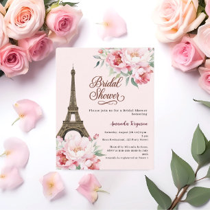 Bruiloft feest Paris Eiffeltoren roze uitnodiging