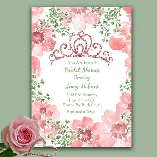 Bruiloft Feest Roze Glitter Kroon Rozen Groene Tak Kaart