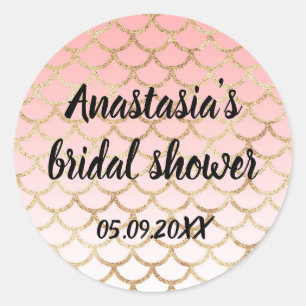Bruiloft Feest Roze & Goud Zeemeermin Glitters Gla Ronde Sticker