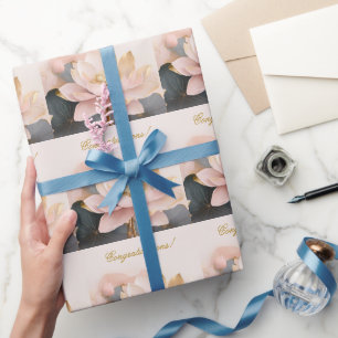 Bruiloft Feest Roze Lotus Felicitaties! Cadeaupapier