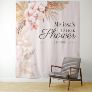 Bruiloft Feest Roze Pampas Gras Boho Achtergrond Wandkleed
