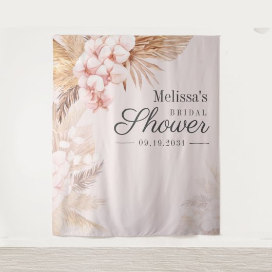 Bruiloft Feest Roze Pampas Gras Boho Achtergrond Wandkleed (Voorkant)