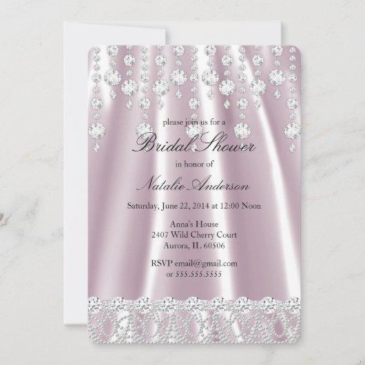 Bruiloft Feest Roze Zijde Diamant Kristal Kaart (Voorkant)