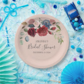 Bruiloft Feest Rustic Bourgondië Floral Aangepast Papieren Bordje (Feest)