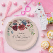 Bruiloft Feest Rustic Bourgondië Floral Aangepast Papieren Bordje (Feest)