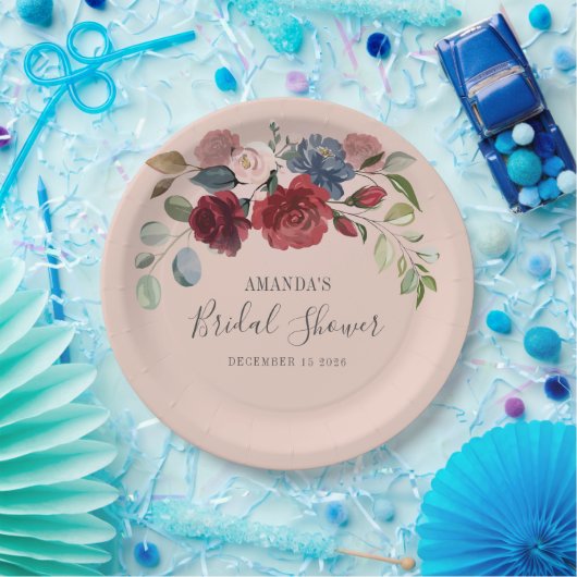 Bruiloft Feest Rustic Bourgondië Florale Maatwerk Papieren Bordje (Feest)