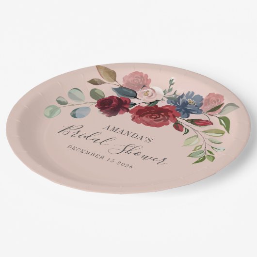 Bruiloft Feest Rustic Bourgondië Florale Maatwerk Papieren Bordje (Gekanteld)