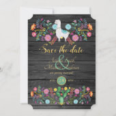 Bruiloft Feest Save The Date Llama Folk Bloemen Kaart (Voorkant)