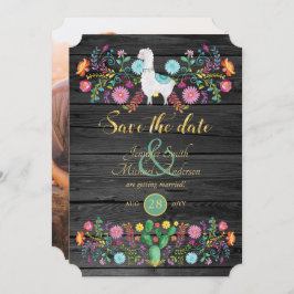 Bruiloft Feest Save The Date Llama Folk Bloemen Kaart