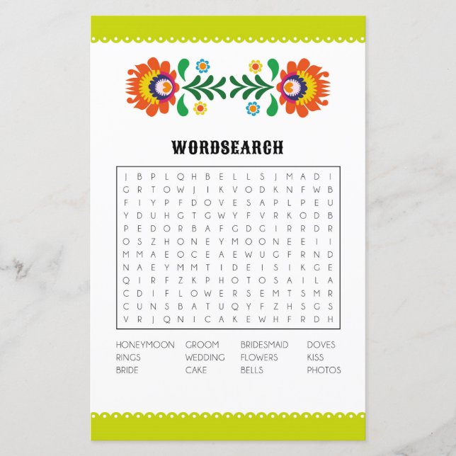 Bruiloft Feest Spelletjes Woordzoekspel Fiesta (Voorkant)