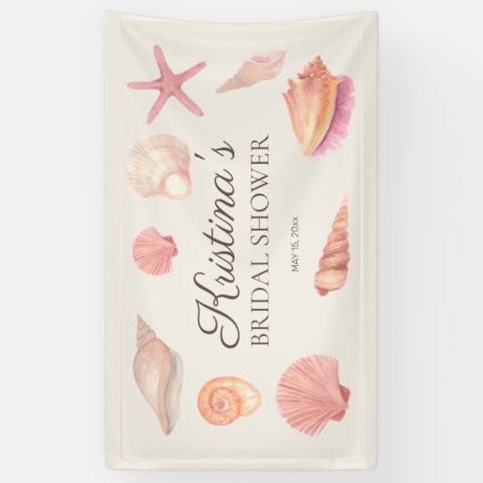 Bruiloft Feest Strandfeest Roze Schelpen Spandoek (Verticaal)
