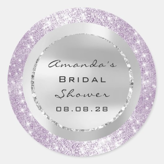 Bruiloft Feest Sweet 16 Paars Glitter Grijs Ronde Sticker (Voorkant)