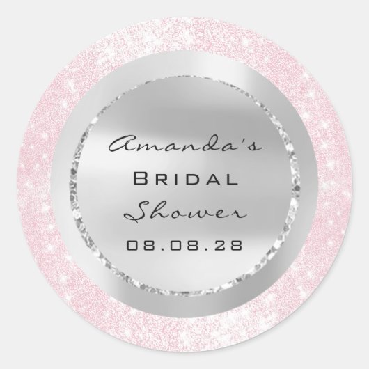 Bruiloft Feest Sweet 16 Pink Glitter Grijs Ronde Sticker (Voorkant)