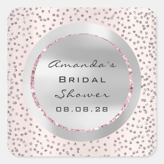 Bruiloft Feest Sweet 16 Roos Glitters Grijs Confet Vierkante Sticker (Voorkant)