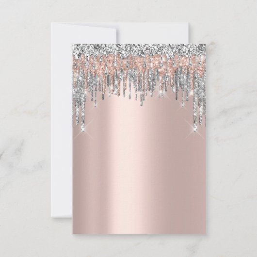 Bruiloft Feest Sweet 16 Roos Zilver Glitter Drip Kaart (Achterkant)