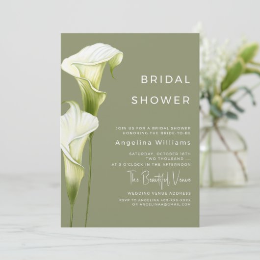 Bruiloft Feest Uitnodiging "Delicate Calla Lilies" (Staand voorkant)