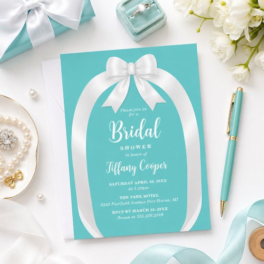 Bruiloft Feest Uitnodiging Turquoise Strik
