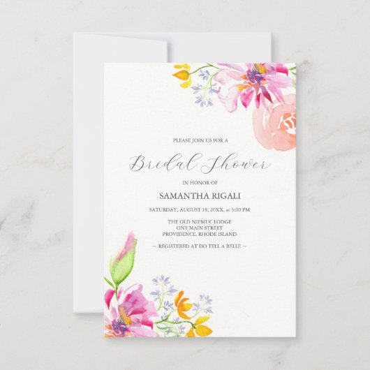 Bruiloft Feest Uitnodigingen Levendig Roze Bloemst (Voorkant)