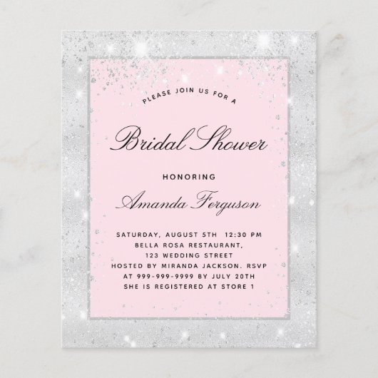 Bruiloft feest zilver roze glans budget flyer (Voorkant)