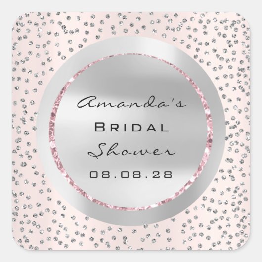 Bruiloft Feest Zoete 16e Roos Glitters Grijs Confe Vierkante Sticker (Voorkant)