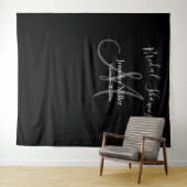 Bruiloft Feest Zwart Grijs Monogram Naam Foto Boot Wandkleed (In Situ (horizontaal))