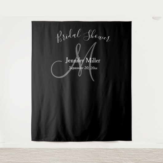 Bruiloft Feest Zwart Grijs Monogram Naam Foto Boot Wandkleed (Voorkant)