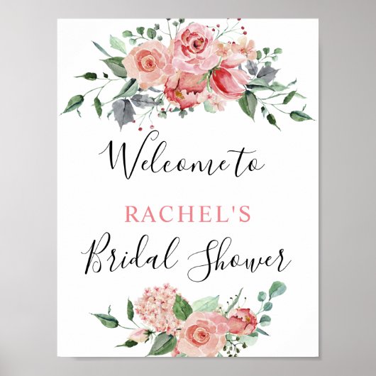Bruiloft Feestelijke Roze Roos Waterverf Chic Poster (Voorkant)