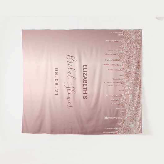 Bruiloft feestelijke stoffige roze gouden druppels wandkleed (Voorkant (horizontaal))