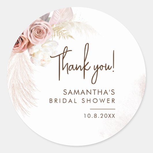 Bruiloft Feestje Pampas Gras Boho Ronde Sticker (Voorkant)