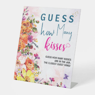 Bruiloft Feestje Raad Hoeveel Kusjes Lente Bloemen Reclamebord Met Voetstuk