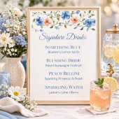 Bruiloft Feestje Stof Blauw Bloem Drink Menu