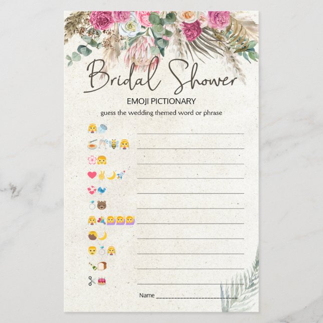 Bruiloft Feestspel Emoji Pictionary Pastel Boho  (Voorkant)