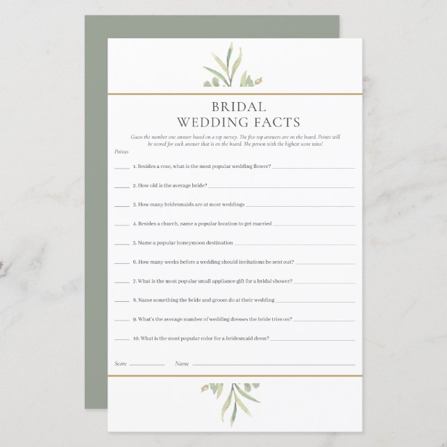 Bruiloft Feiten Bruiloftsspel (Voorkant / Achterkant)