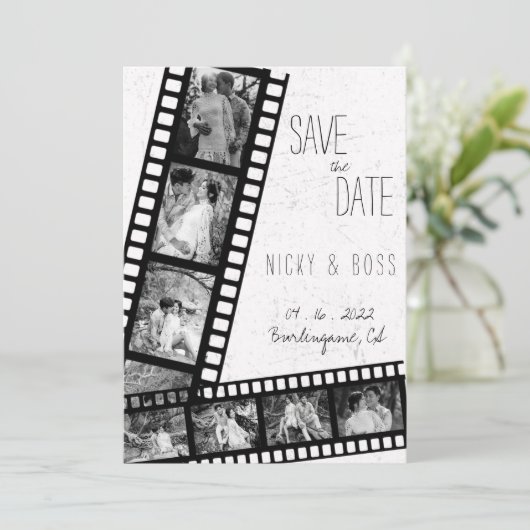 Bruiloft Film Landelijk Modern Foto Save the Date Kaart (Staand voorkant)