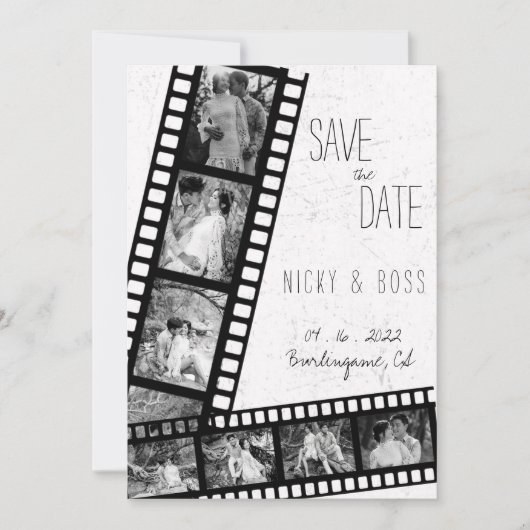Bruiloft Film Rustieke Moderne Foto Save the Date Kaart (Voorkant)