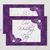 Bruiloft Flat Invitation Vlinder Brocade Paarse Kaart (Voorkant / Achterkant)