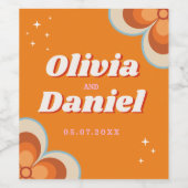 Bruiloft flesetiketten Retro  jaren 70 Wijn Etiket (Enkel label)