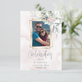 Bruiloft | Floral Foto Lijst Bleek Roze Kaart (Staand voorkant)