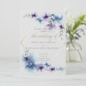 Bruiloft | Floral van blauwe en gewelddadige Water Kaart (Staand voorkant)