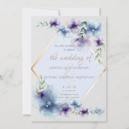 Bruiloft | Floral van blauwe en gewelddadige Water Kaart (Voorkant)