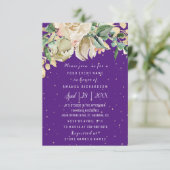 Bruiloft Flower Brunch Mint Paarse Confetti Kaart (Staand voorkant)