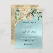 Bruiloft Flower Brunch Spark Goud Blauw Kaart (Voorkant / Achterkant)