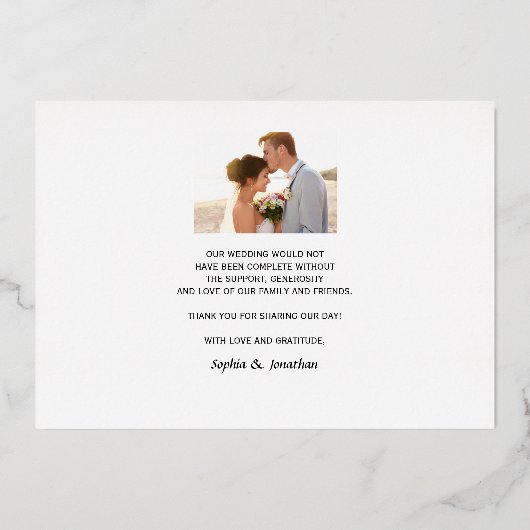 Bruiloft folie bedankkaart met de tekst 'Love & th Folie Feestdagenkaart (Achterkant)