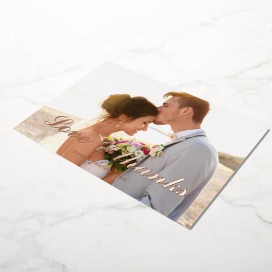 Bruiloft folie bedankkaart met de tekst 'Love & th Folie Feestdagenkaart (Gedraaid)