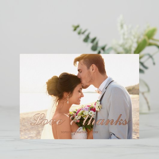 Bruiloft folie bedankkaart met de tekst 'Love & th Folie Feestdagenkaart (Staand Voorkant)