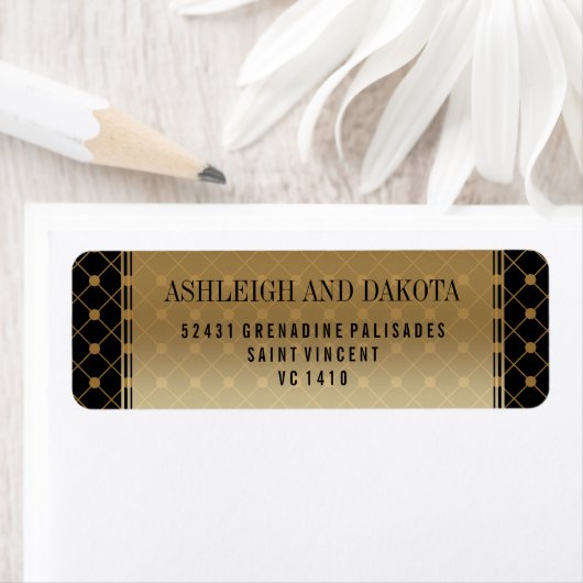 Bruiloft | Formele gouden patroon op zwart Etiket (Insitu)