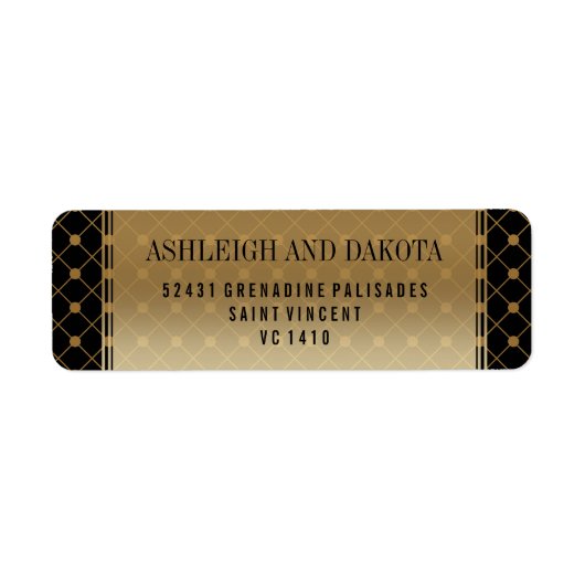 Bruiloft | Formele gouden patroon op zwart Etiket (Voorkant)