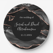 Bruiloft Formele Zwart en Roos Gouden Glitter Agaa Papieren Bordje (Voorkant)